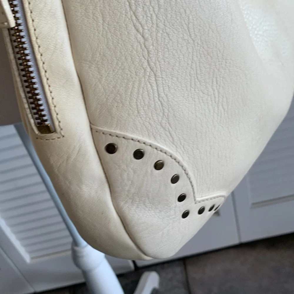 Dooney & Bourke Ivory Leather Whipstitched Large Hobo Shoulder Bag Made in Italy